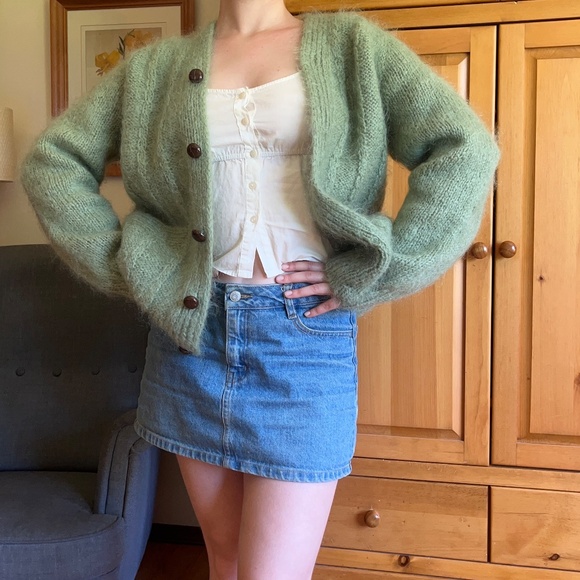 VINTAGE Green Mohair Cardigan - Picture 2 of 4